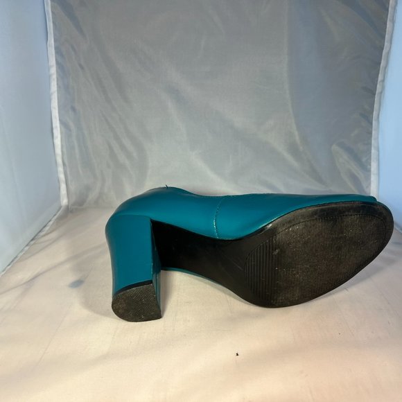 Teal Faux Leather Peep Toe Heels Size 7 - Picture 6 of 6